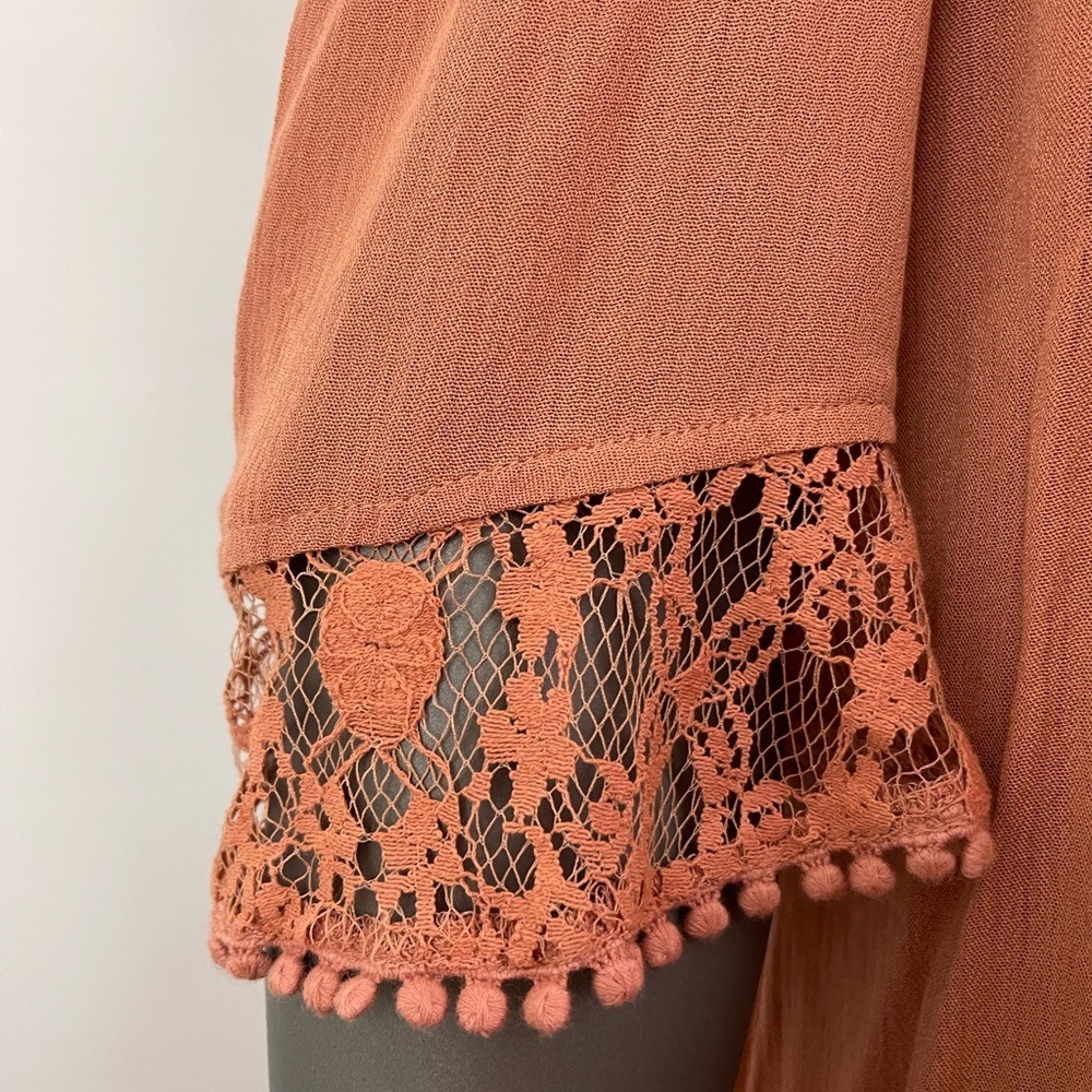 Heartloom Dress Tunic M Terracotta Rust Cold Shoulder Lace Boho Hippie Artsy - Picture 8 of 13